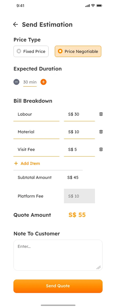 Partner sending a service quotation
